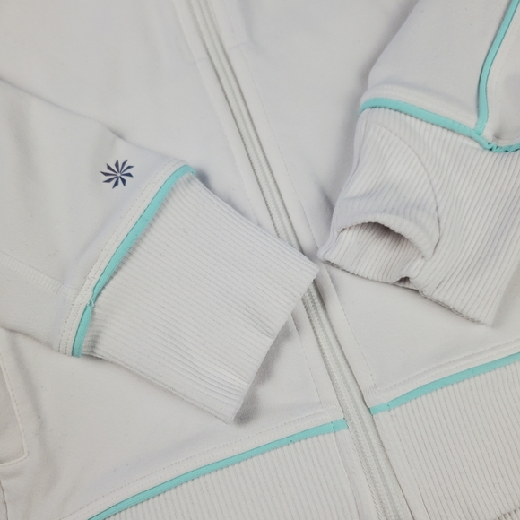 Athleta Girl White and Blue Zip Up Hooded Jacket With Thumbholes Medium 8-10 - Picture 5 of 11